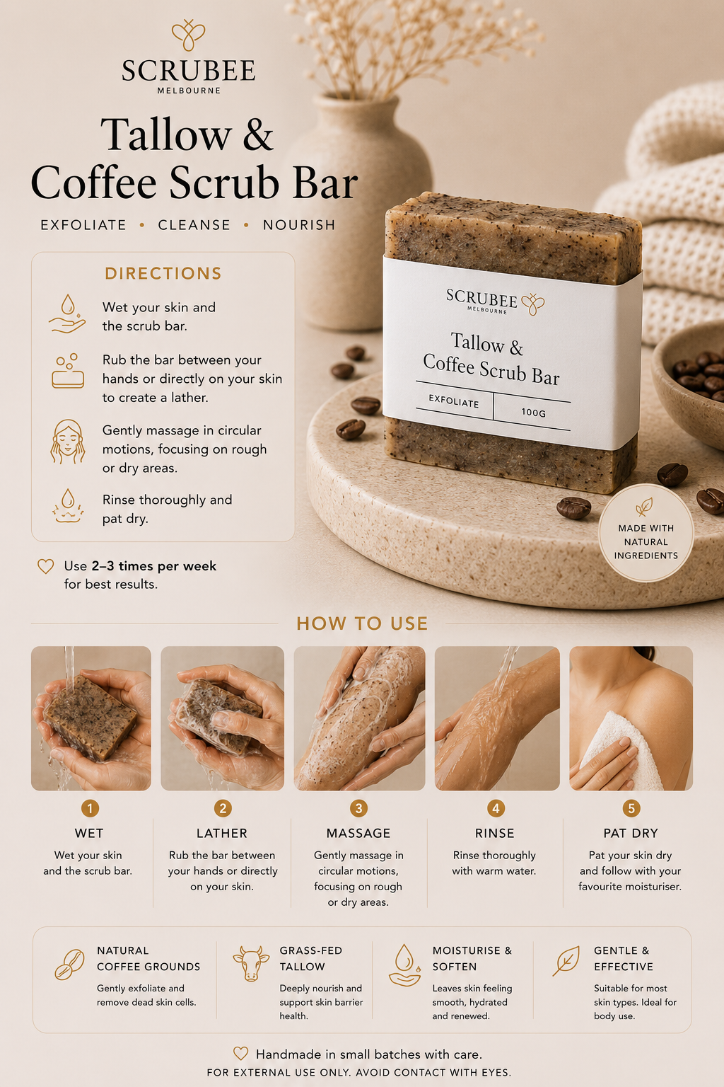 Tallow & Ground Coffee Scrub Bar (120g)